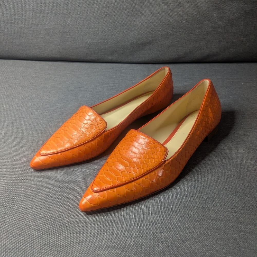 Alexandre Birman Orange Croc Embossed Leather Pointed Toe Loafers Flats 38.5/8.5
